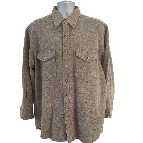 PENDLETON 'Outdoorsman' 100% Wool Long Sleeve Shirt Flap Pockets-Men's Size L - Picture 1 of 12